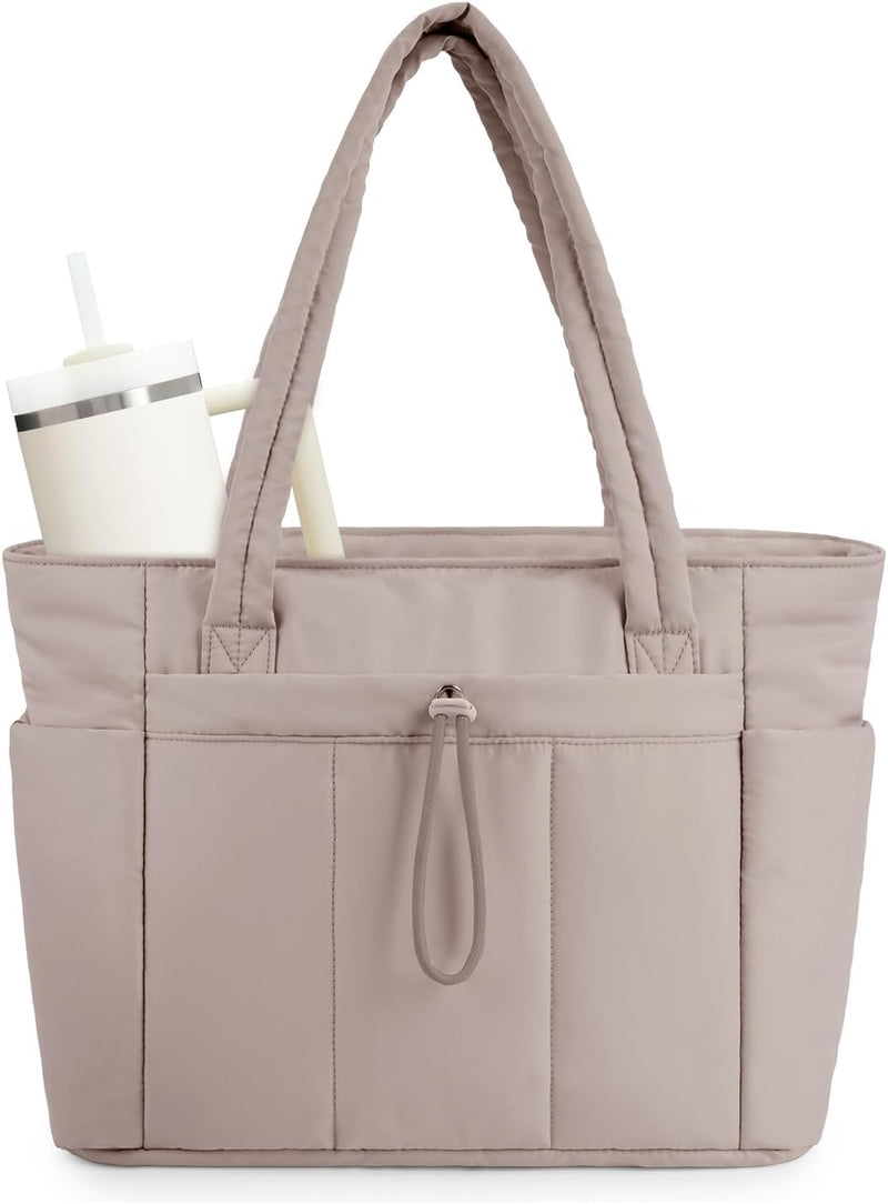Gepolsterte Puffer Tote mit Becherhalter und Laptopfach für Reisen und Arbeit