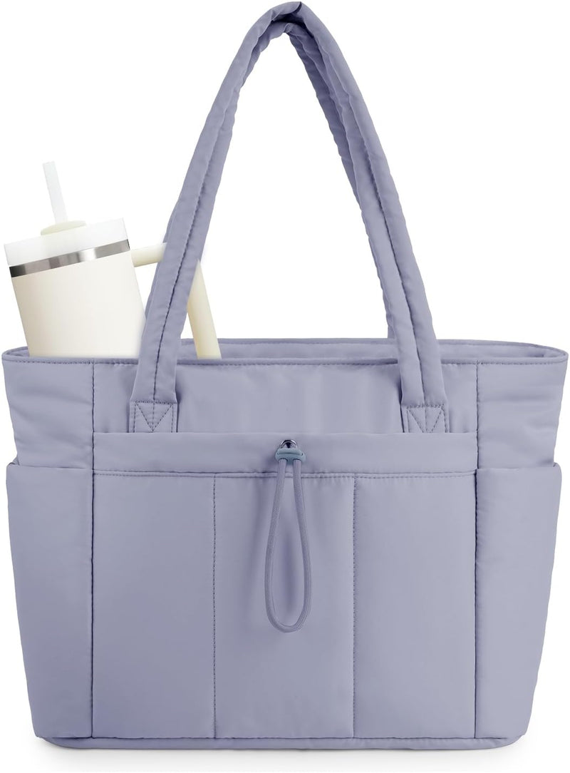 Gepolsterte Puffer Tote mit Becherhalter und Laptopfach für Reisen und Arbeit