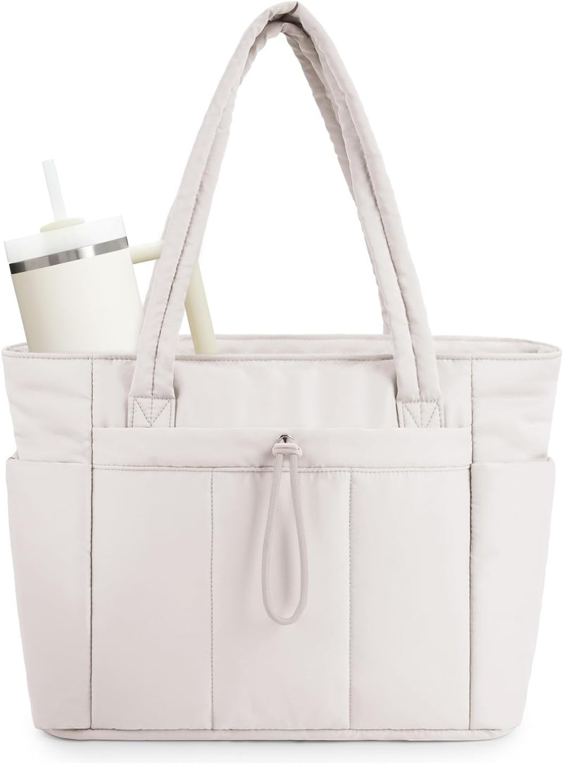 Gepolsterte Puffer Tote mit Becherhalter und Laptopfach für Reisen und Arbeit