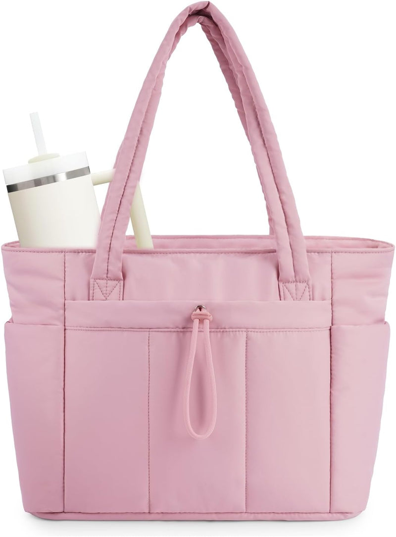 Gepolsterte Puffer Tote mit Becherhalter und Laptopfach für Reisen und Arbeit