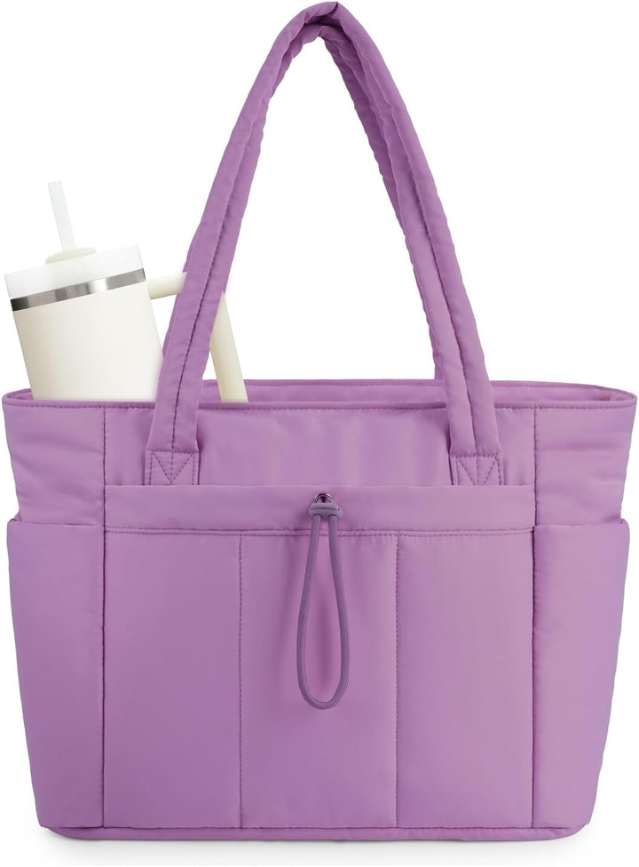 Gepolsterte Puffer Tote mit Becherhalter und Laptopfach für Reisen und Arbeit