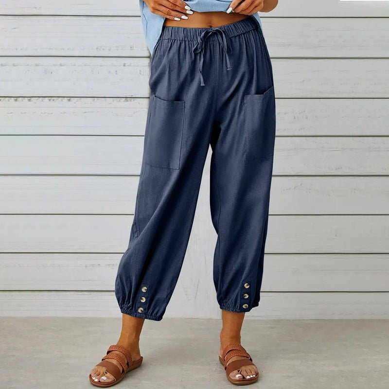 Leichte Sommer-Leinenhose mit Kordelzug & weitem Schnitt – Mira
