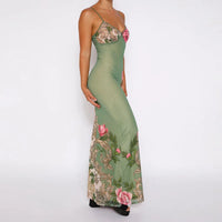 Florales Sommer-Maxikleid mit V-Ausschnitt und Spaghettiträgern - Alina